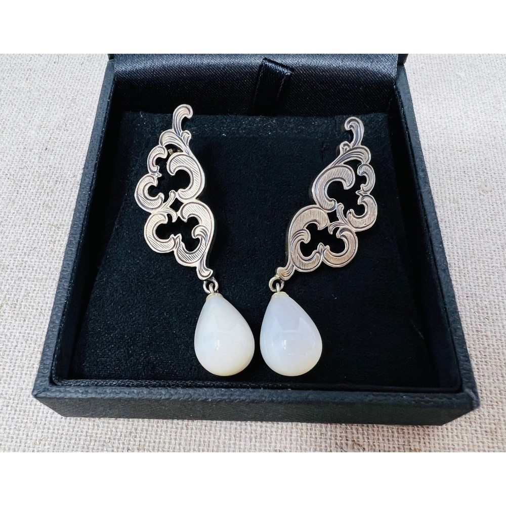 Mignon Faget Sterling Silver Mother of Pearl Scroll Teardrop Dangle Earrings